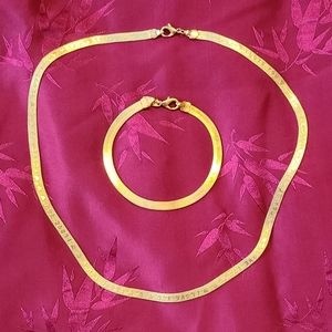 Vintage Gold Tone "I Love You" Herringbone Necklace and Bracelet